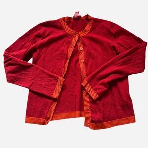 red and orange cardigan